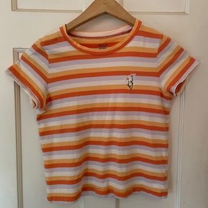 Striped T Shirt With Flower Embroidery